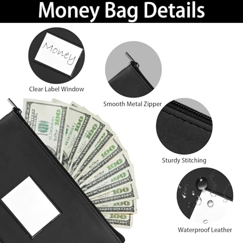 10 Pieces Money Bags with Zipper,DIY Labels,Money Pouch 11x6.1 inch | Soft PU Bank Deposit Bags, Waterproof Money Coin Pouch Purse, Cosmetics, School Gifts,Invoice, Bills, Tools, Receipt Holder