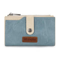 Wrangler Wallet for Women Bifold Card Holder with Zipper and ID Window - color: Tan-Jeans Blue