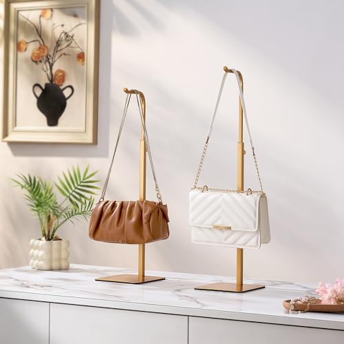 niffgaff 4 Pack Adjustable Purse Holder: Handbag Display Stand, Hanger Rack for Bags, Purses and Wreaths, Tabletop Closet Desk Retail Vendor Display Stand, Gold - color: Gold