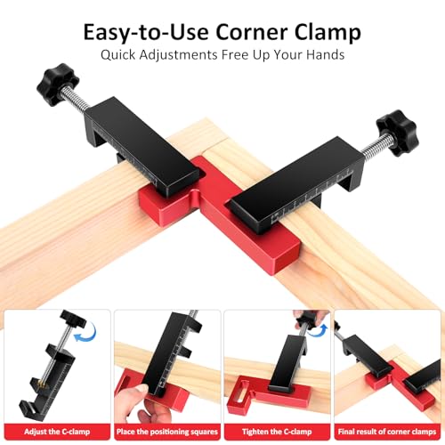 Corner Clamps for Woodworking - Durable & Versatile 90 Degree Right Angle Clamps, 2 Pack 2" x 4" Aluminum Positioning Squares with 4 C-Clamps for Cabinets, Frames, and Drawers - style: 2 Packs
