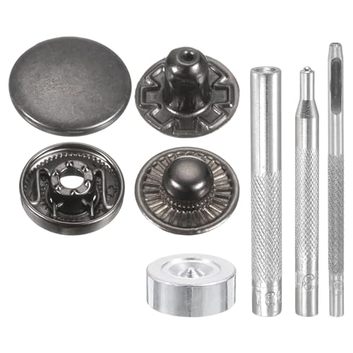 HARFINGTON 24Set Leather Snaps Fasteners Kit 20mm Dia Brass Press-Stud Cap Button 2.76" Length Metal Snap Buttons with 4 Install Tools for Coat Bag Leather Marine Boat Canvas, Gun - color: Gun, size: 20mm