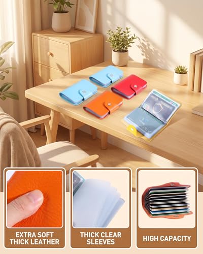 4-Pack Credit Card Holder with 24 Transparent Card Sleeves | PU Leather, Credit Card Wallet & Business Card Organizer for Purse, Gift Card Holder and Card Organizer Set for Men & Women