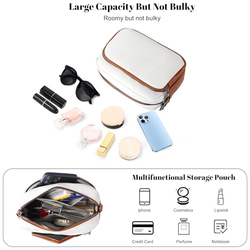 TANTOMI Small Crossbody Bag for Women, Vegan Leather Handbags Shoulder Bag for Travel, Cross Body Purse with Adjustable Strap - color: 2-white/Light Brown