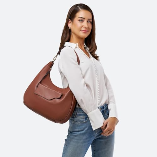 Large Hobo Bag – The Wendy - Italian Pebbled Leather Bag for Women - Convertible & Removable Straps- Sleek Crossbody - color: Chestnut