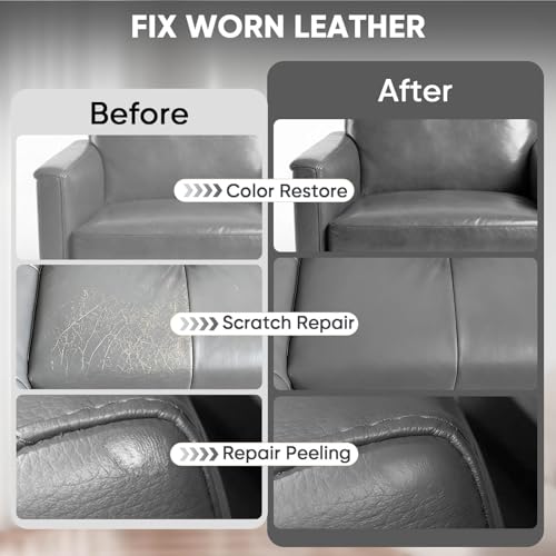 Leather Recoloring Balm - Scratch Repair & Color Restore Kit for Faded Leather, Leather Couch & Car Seats - 10OZ Leather Restorer Balm for Furniture, Auto Interior, Vinyl, Accessories (Gray) - color: Gray, size: 10 OZ