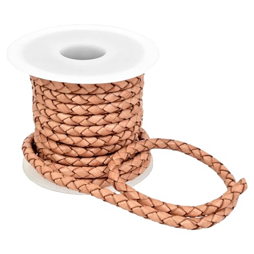 GENIQUE Real/Genuine Round Braided Leather Cord String Rope Folded, Leather Rope for Crafts, Jewelry Making, Necklace, Bracelets (5mm, Natural) - color: Natural, size: 5mm