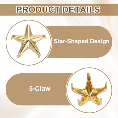 uxcell 100Pcs Metal Star Studs Claw, 10mm 5-Claw Punk Studs Rivets Spikes Nail Head Leather Rivets for DIY Crafts Clothing Leathercraft Bag Shoes, Light Gold - color: Light Gold, size: 10mm