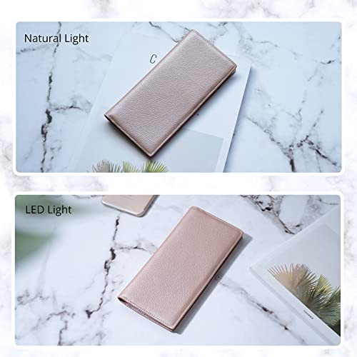 Bveyzi Ultra Slim Thin Leather RFID Blocking Credit Card Holder Bifold Clutch Wallets for Women - color: Rose Gold