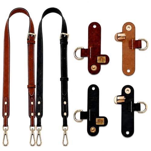 2 Pack Upgraded Leather Shoulder Strap for Longchamp S/M Bag, 4 Buckles Leather Bag Strap Conversion Kit for Women Crossbody Bags（Brown Black）