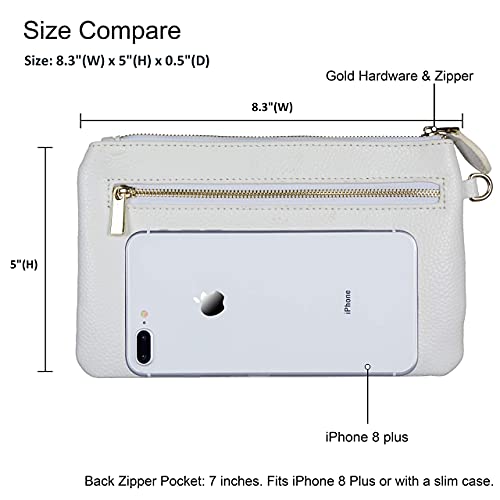 befen Genuine Leather Wristlet Clutch RFID Blocking Bag Cell Phone Purse | Cell Phone Wristlet Clutch for Women, Small Wallet Purses with RFID Blocking Card Slots - color: True White