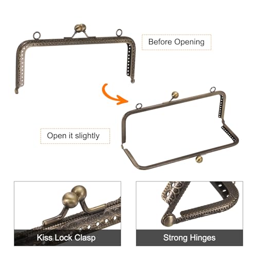 uxcell 4 Pcs Metal Purse Frame 20cm/7.9" Retro Rectangle Kiss Lock Clasp | Frame Embossed for Purse Making, Handled Bag, Coin Bag Clutch, Hardware Replacements (Bronze) - size: 7.9"