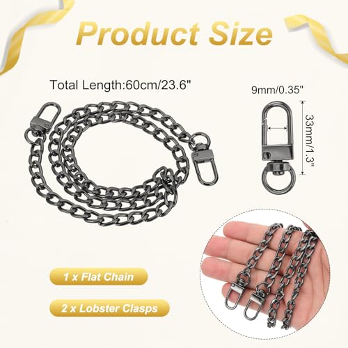 uxcell 23.6" Flat Purse Chain Strap, Black Shoulder Straps Chains Metal Handbag Replacement Belt with 2 Pcs Metal Lobster Swivel Trigger Clips Style1 for Cross Body Wallet Bag - color: Black, size: 23.6"