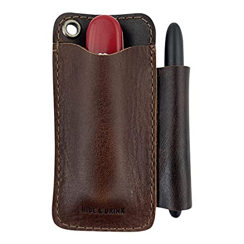 Hide & Drink, Tool Pocket Handmade from Full Grain Leather - Durable Accessory for Carrying Small Tools with Easy Attachment - Great for Screwdrivers, Multi-Tool, Flashlight and More - Bourbon Brown
