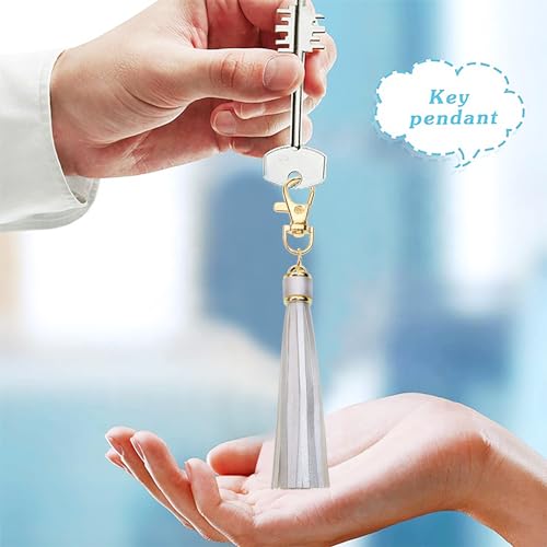 Penta Angel 2Pcs 5.9'' Large PU Leather Tassel with Lobster Swivel Keychain Pendant for Handbag Backpack Jewelry Making (Silver) - color: Silver