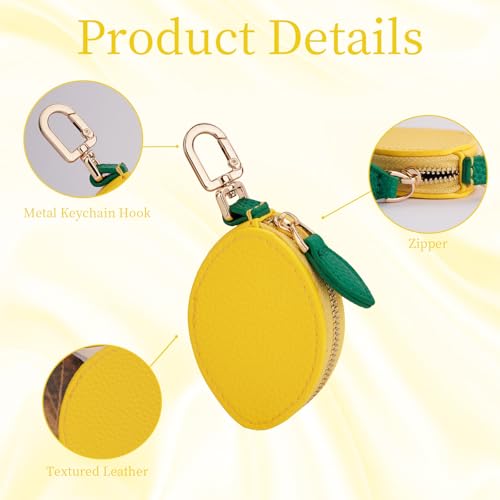 Fruit Coin Purse Bag Charm Keychain, Mini Charm Kawaii Leather Coin Purse Pouch Holder for Airtag Handbag Tote Wallet - color: Lemon