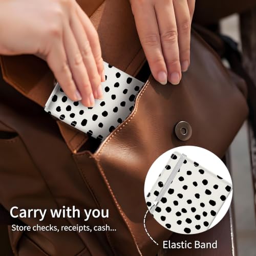 Checkbook Cover for Personal Checkbook, Cute Pu Leather Check Book for Women & Men, Slim Checkbook Holder with Pen Holder and Built-in Clear Plastic Divider, Black Polka Dot - color: Black Polka Dot