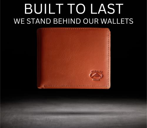 Stealth Mode Leather Bifold Wallet for Men With ID Window and RFID Blocking - color: Light Brown