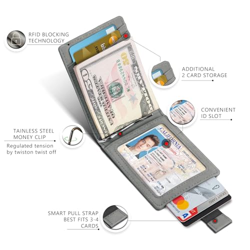RFID Blocking Slim Bifold Leather Minimalist Front Pocket Wallets for Men with Money Clip Thin Mens Grey - color: Grey