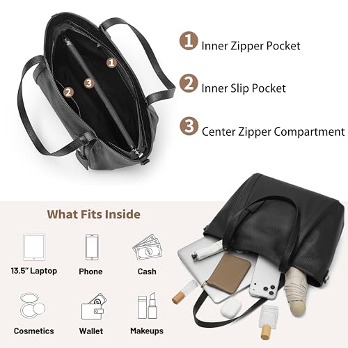 DAILANDO Genuine Leather Tote Bag for Women Large Top Handle Shoulder Purse - color: 1-black