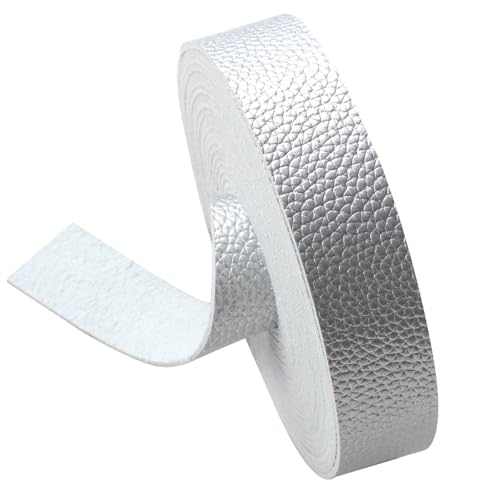 picheng Faux Leather Strap 1 Inches Wide Lychee Texture Leather Straps for Crafts, 200 Inches Long Faux Leather Strips - color: Pearl Silver
