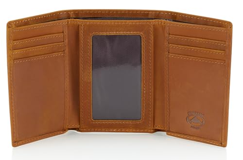 Stealth Mode Trifold RFID Blocking Leather Wallet for Men (Beige) | Top Grain Napa Leather, 9 Card Slots, ID Window, Gift Box – Gift for Dad, Husband, or Son - color: Beige