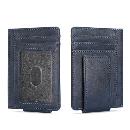 Magnetic Closure Slim Wallet for Men Leather RFID Blocking Minimalist Front Pocket Money Clip Wallet Credit Card Holder - color: Lake Blue