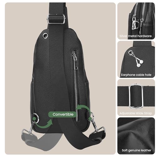 befen Genuine Leather Sling Bag for Women Anti-Theft Crossbody Chest Bags Fanny Packs for Travel with RFID Card Slots | Real Leather, Anti Theft, RFID Blocking, 3 Card Slots, Anti Pocket Bag, Multi Pockets, Travel Purse - color: Black