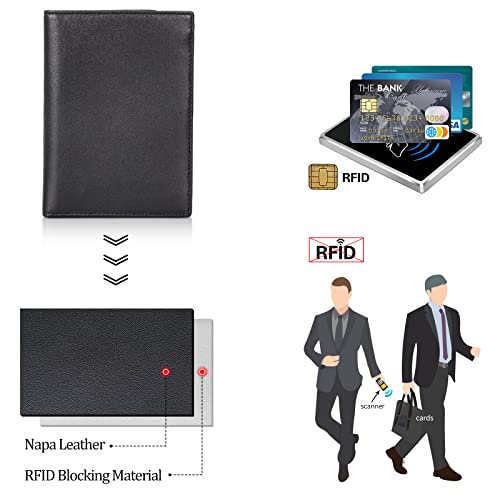 Polare Leather Passport Holder RFID Blocking Travel Bifold Wallet - color: Black