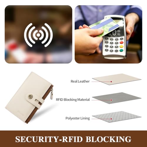 Full Real Leather Trifold Wallet for Women With RFID Blocking - color: a3-whitebrown