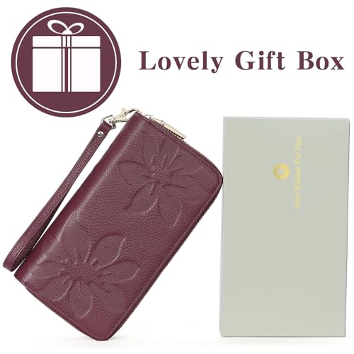 GOIACII Women's Wallet RFID Blocking Leather Wristlet | 2 Zip Around, Large Capacity, Credit Card Holder, Ladies Phone Clutch Purse - color: A03 Purple