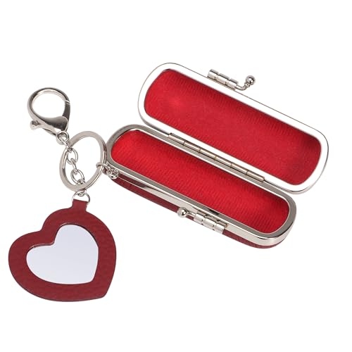 Royal Bagger Mini Lipstick Bag for Women, Genuine Cow Leather Kiss Lock Pouch, Key Holder with Keychain, Heart Mirror 3286 - color: Dark Green