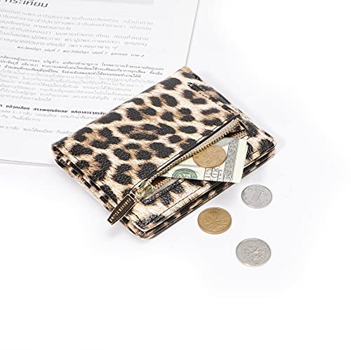 Women Wallets Small Bifold Leather Pocket Wallet Ladies Mini Short Purse - color: Leopard