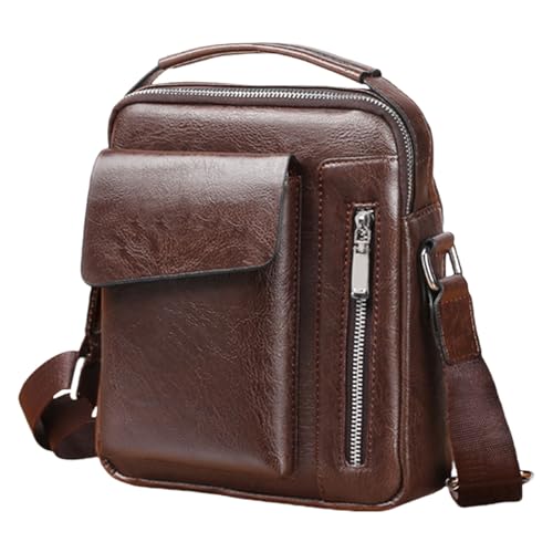 Crossbody Bag for Men, PU Leather Shoulder Messenger Bag with Handle - color: Deep Brown-a
