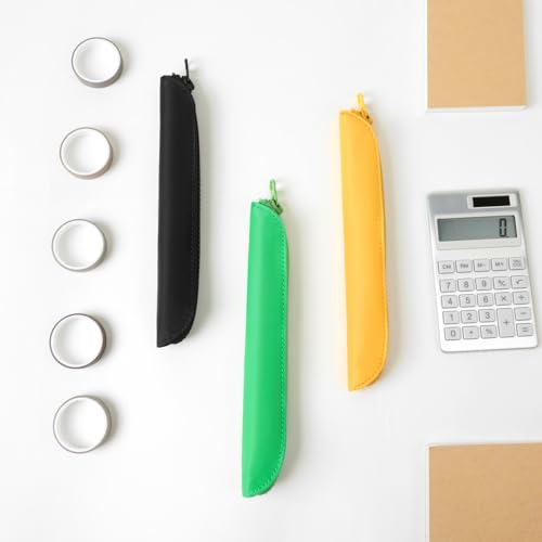 Slim Pencil Case Skinny Pen Case Pen Pouch (Oxford Yellow) | Silver zipper; tough wipe-clean Oxford fabric; holds gel writers and a stylus; fits binders planners and backpacks - color: Yellow