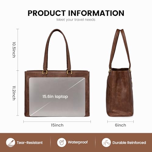 LOVEVOOK Laptop Tote Bag for Women,Leather Work Computer Briefcase Bag - color: Tukhaki-laptop Bag, size: 15.6 inch