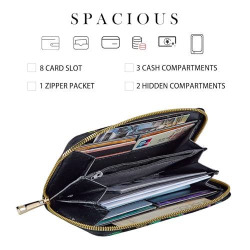 Women's RFID Blocking Zip Around Wallet with Detachable Wrist Strap – Large Capacity Leather Clutch Purse for Travel & Daily Use,Trippy Wild Mushroom - color: Trippy Wild Mushroom, size: Wallet-A