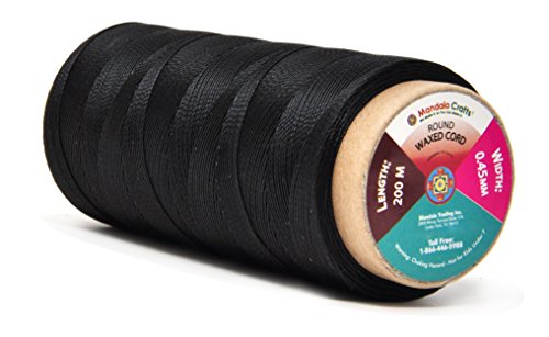 Mandala Crafts 200M 0.45mm Black Round Waxed Thread for Leather Sewing - color: Black, size: Round 0.45mm 219 Yards 200M