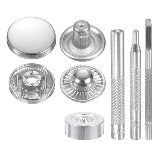 HARFINGTON 24Set Leather Snaps Fasteners Kit 15mm Dia Brass Press-Stud Cap Button 2.76" Length Metal Snap Buttons with 4 Install Tools for Coat Bag Leather Marine Boats Canvas, Silver - color: Silver, size: 15mm