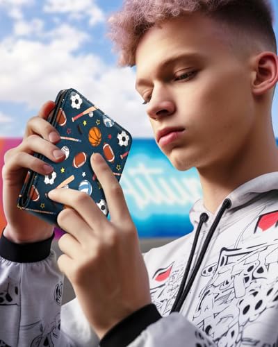 Bistup Boys Wallet Cute Leather Bifold Wallet for Teen Boys Cool Sport Basket Ball Credit Card Cash Id Holder Rfid Blocking Cartoon Bi Fold Small Wallets With Coin Pocket Slim Teens Youth Little Boy - color: Graffiti Ball