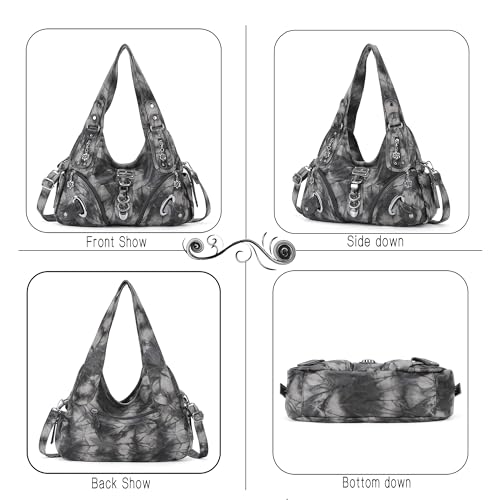 Angelkiss Hobo Purses and handbags for Women Satchel Handbag Women Purses Large Daily Shoulder Bags - color: Black/Grey-g
