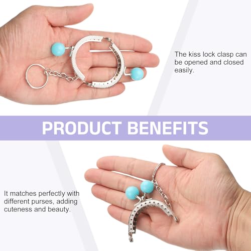 uxcell 2 Pcs Metal Purse Frame, 5cm/1.97" Beads Silver Kiss Lock Clasp Arch Embossing Bag Frames with Key Ring for Purse Making Clutch Bag Coin Purse, Green - color: Green