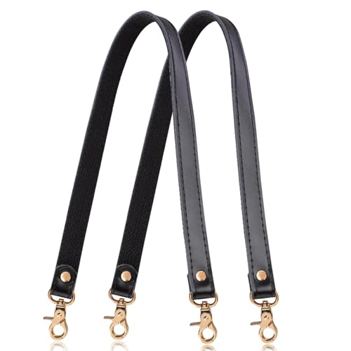 Allzedream Genuine Leather Purse Strap Sewing Canvas Replacement Handbag Shoulder Bag 2 Pcs - color: Black, Gold Hardware
