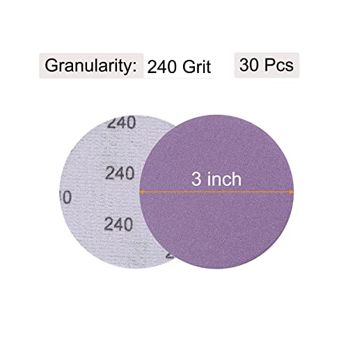 uxcell 30Pcs 3" Purple Sanding Discs 240 Grits Hook and Loop Sand Paper | Professional Aluminum Oxide Sanding Pad for Wood Metal Paint Finishing Wet Dry Polish - style: 240 Grit