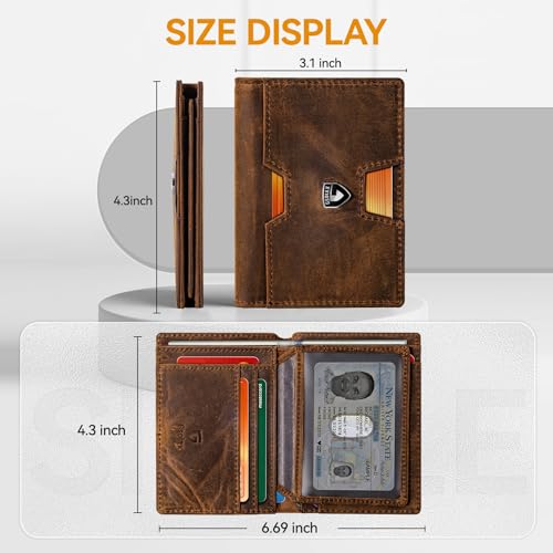GSOIAX Wallet for Men Slim Top Grain Leather Wallet with 13 Card Slots & 1 Bill Compartment - RFID Blocking Thin Bifold Front Pocket Credit Card Holder (Red-brown) - color: Red-brown