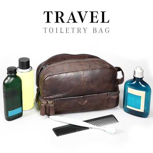 Premium Handmade Leather Toiletry Bags for Men and Women, Genuine Leather Dopp Kit and Shaving Bag for Men, Travel Cosmetic Bag for Women's and Men's, Retro - Cognac - color: Retro - Cognac (Large)