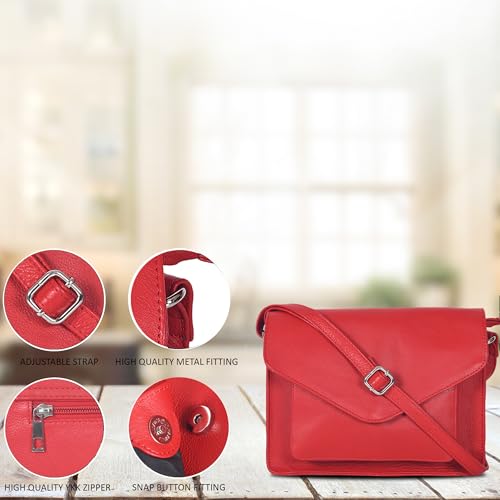 Ozora Genuine Leather Crossbody Purse for Women, Shoulder Bag - color: Red Ndm
