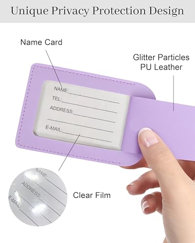 Luggage Tags for Suitcases, PU Leather Travel Tags for Luggage - color: Lavender Purple