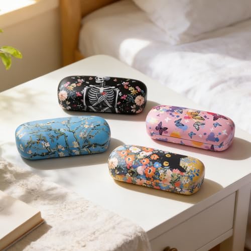 PERFECTSIGHT Sunglasses Case, Large Hard Shell Glasses Case, Cute PU Leather Protective Eyeglasses Case for Women Men - color: Orange Cat