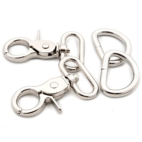 Trigger Snaps with D Rings, 6 Sets Hook Clasps Oval Swivel Trigger Clips Hooks Clips Snap for Straps Bags Belting Leathercraft (Silver,3/4") - color: Silver, size: 3/4"