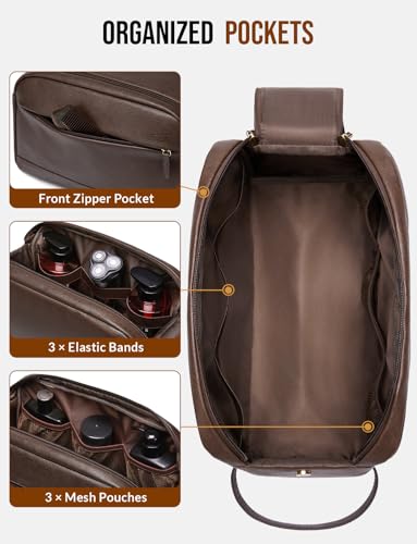 PU Leather Toiletry Bag for Men, Dark Brown, Large - color: Dark Brown, size: Large